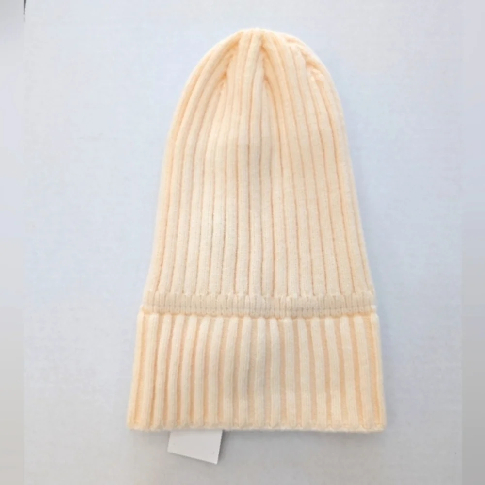 Blush Cream Ribbed Beanie Hat